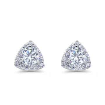 Halo Stud Earrings Simulated CZ Round 925 Sterling Silver(8mm)